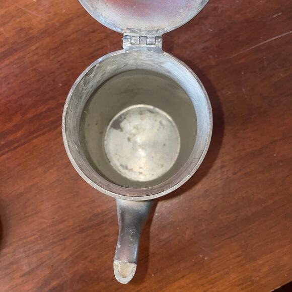 Vntg Pewter Coffee Tea Pot Server Service Lidded Gooseneck Spout Pitcher Hinged - Picture 10 of 10